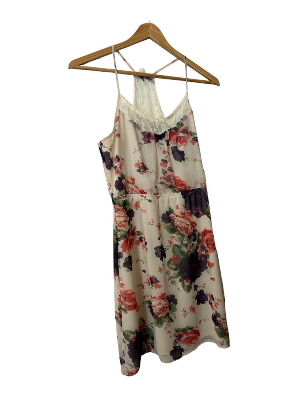 Dynamite Floral Lace-Trim Slip Dress - Cream with Pink & Green